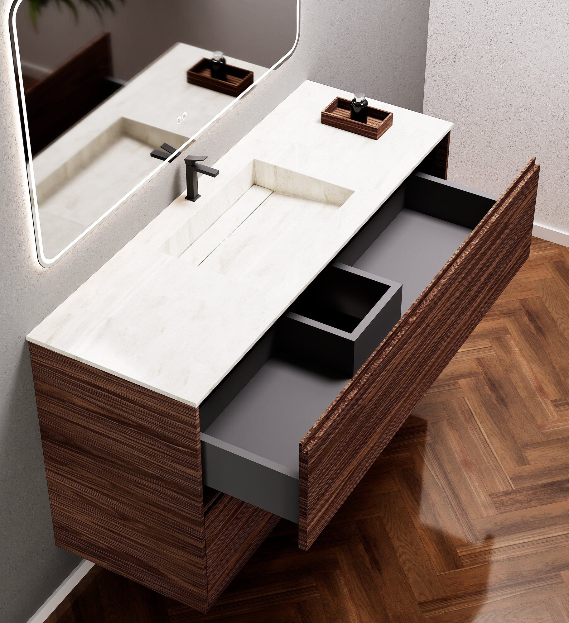 Aurora Frame – Corian® Basin with 2 Stacked Drawers - ROVALUX