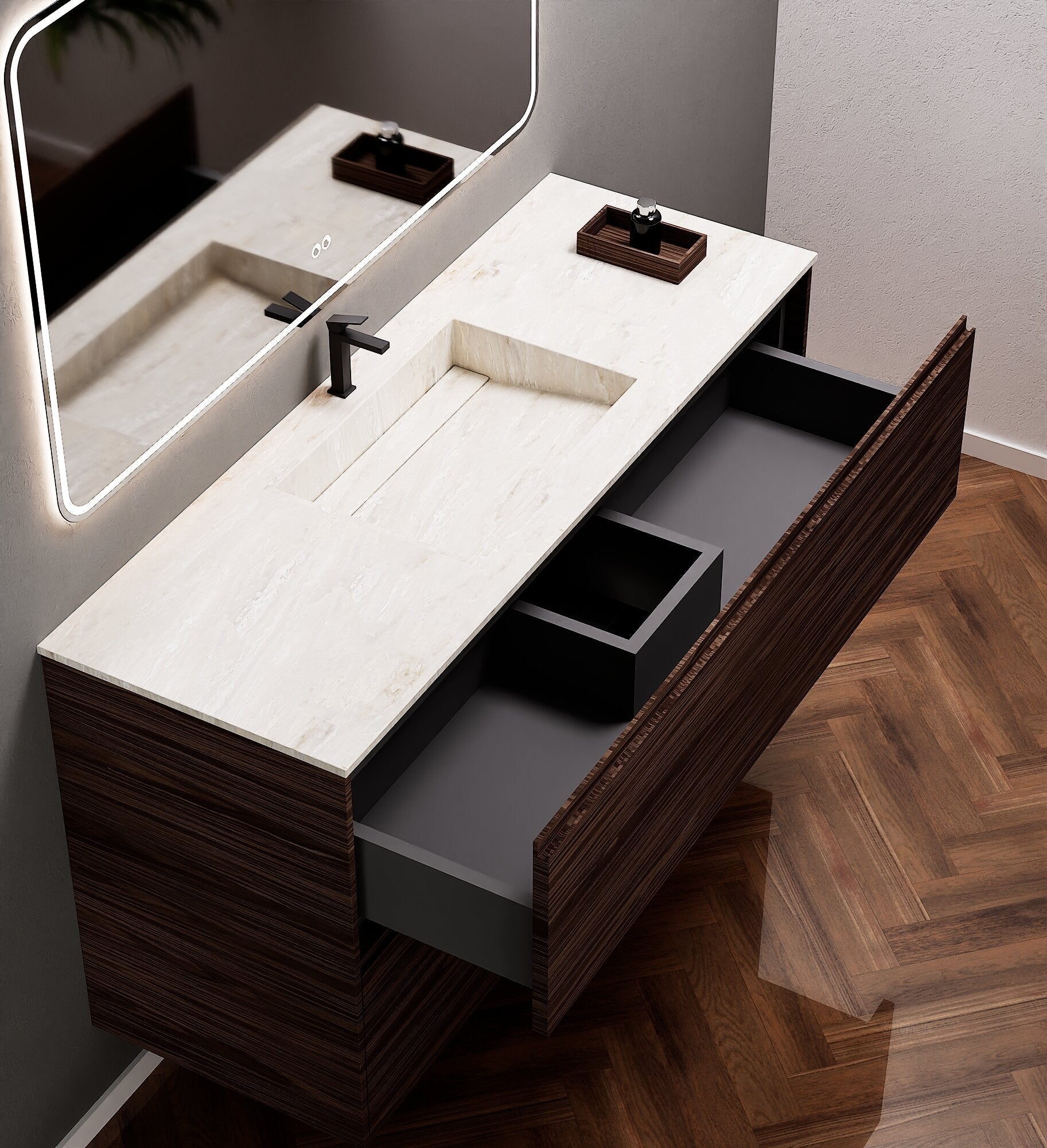 Aurora Frame – Corian® Basin with 2 Stacked Drawers - ROVALUX