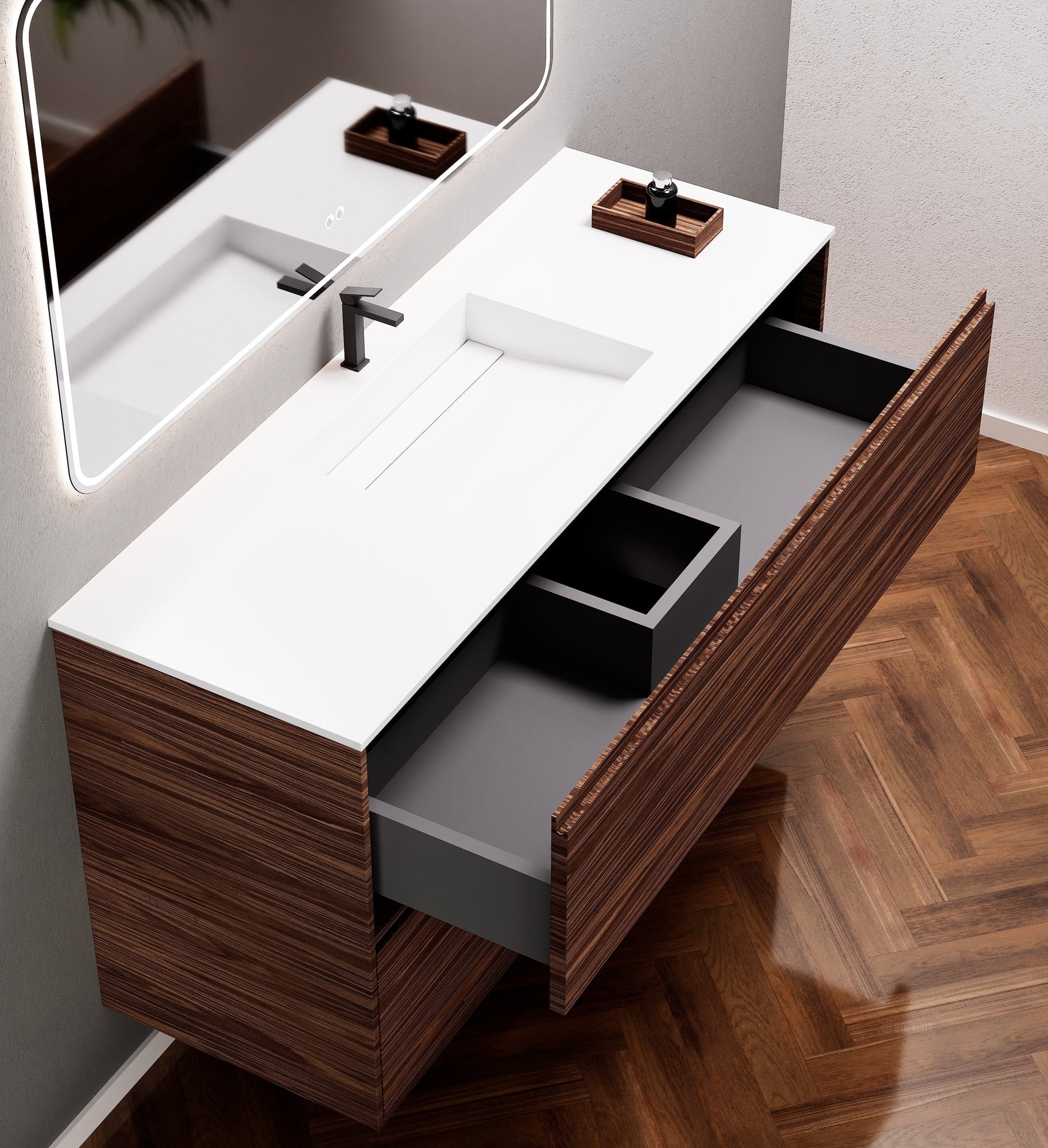 Aurora Frame – Corian® Basin with 2 Stacked Drawers - ROVALUX