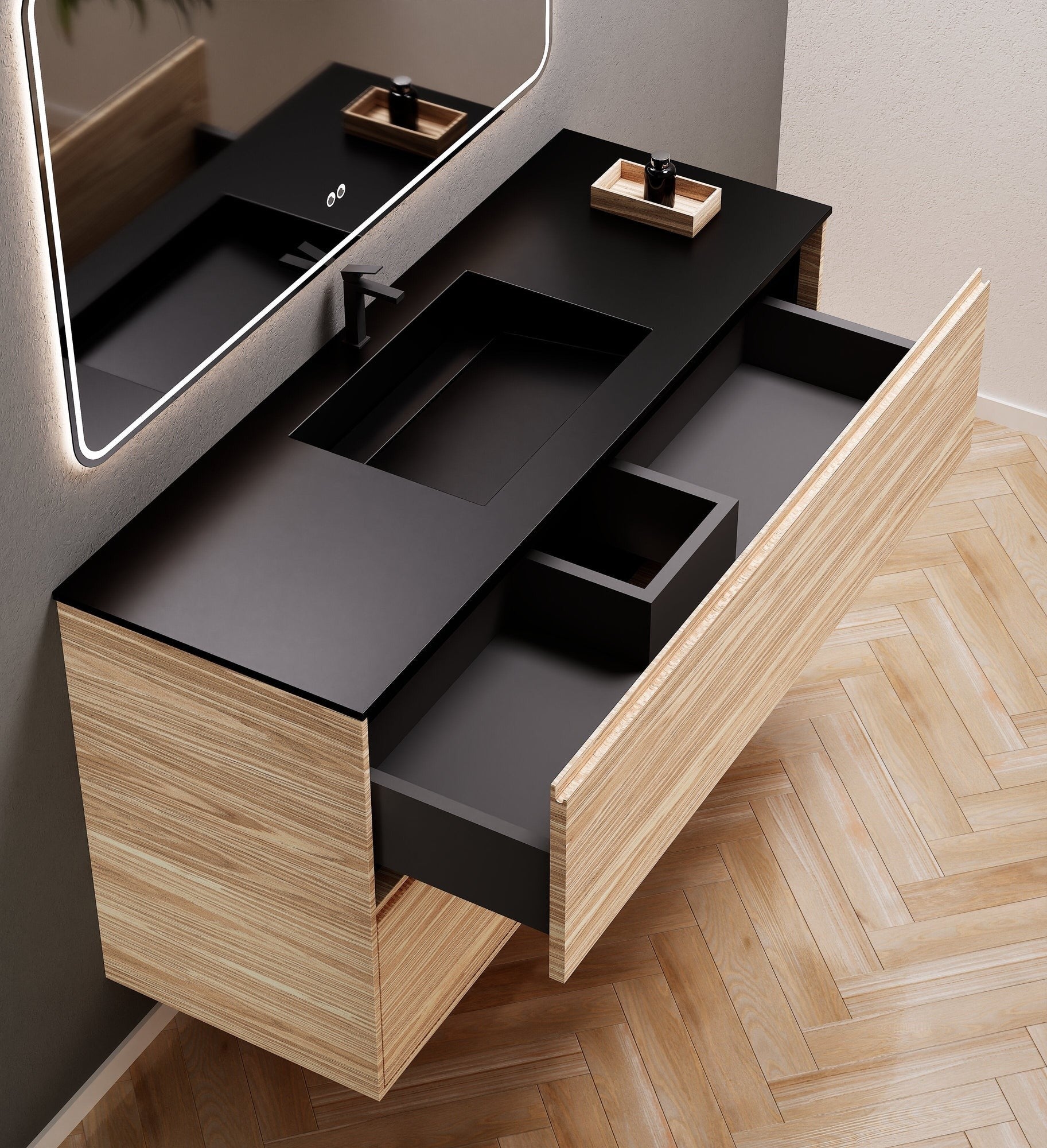 Aurora Frame – Corian® Basin with 2 Stacked Drawers - ROVALUX