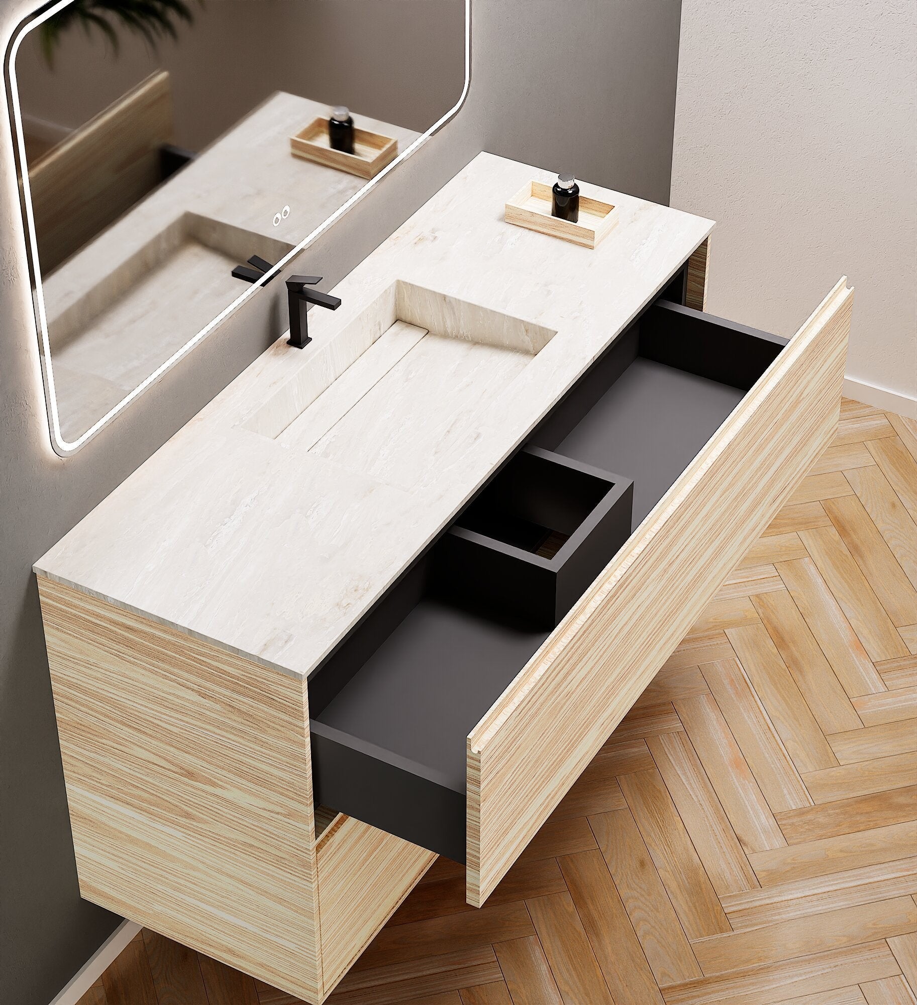 Aurora Frame – Corian® Basin with 2 Stacked Drawers - ROVALUX