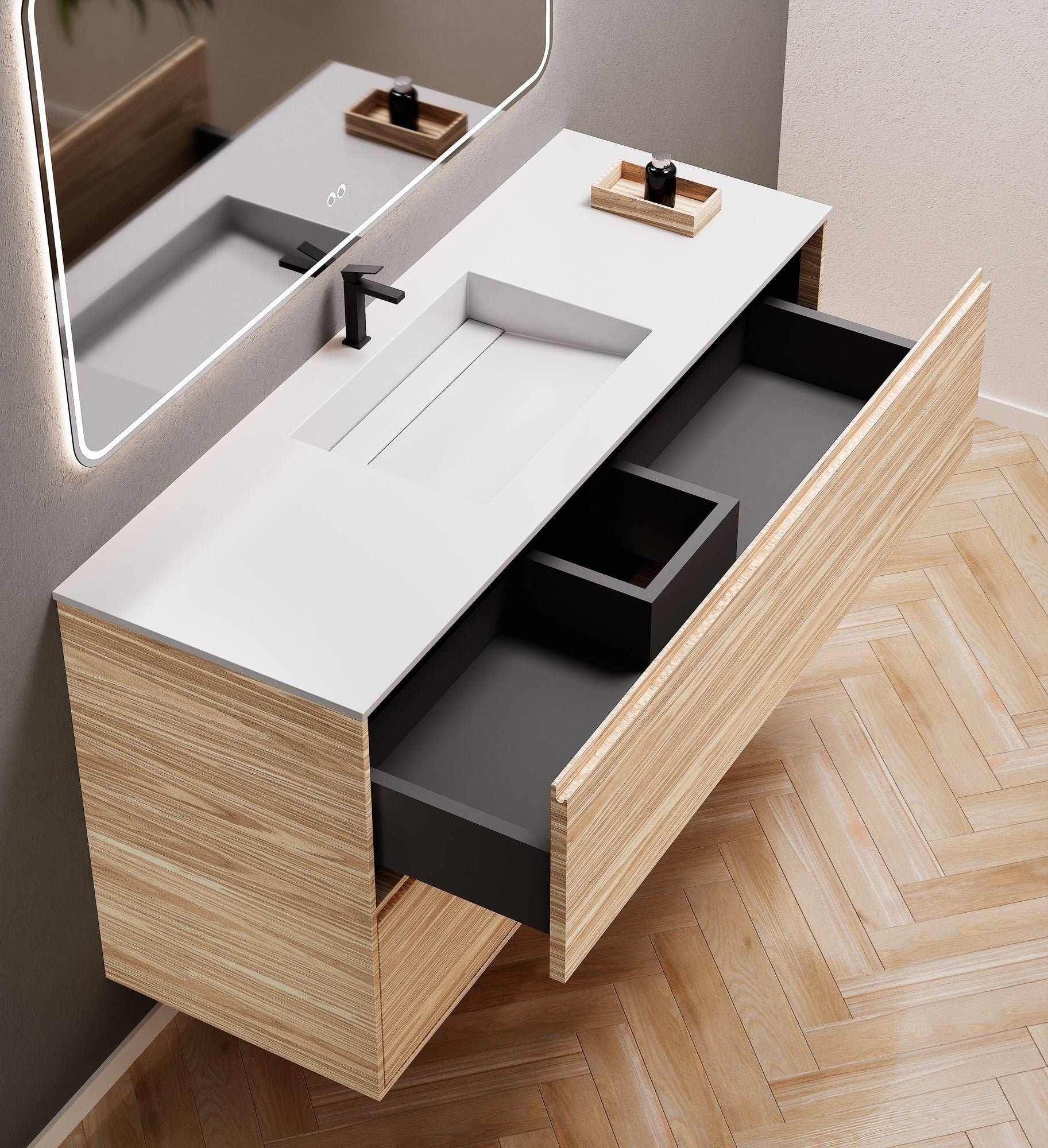 Aurora Frame – Corian® Basin with 2 Stacked Drawers - ROVALUX
