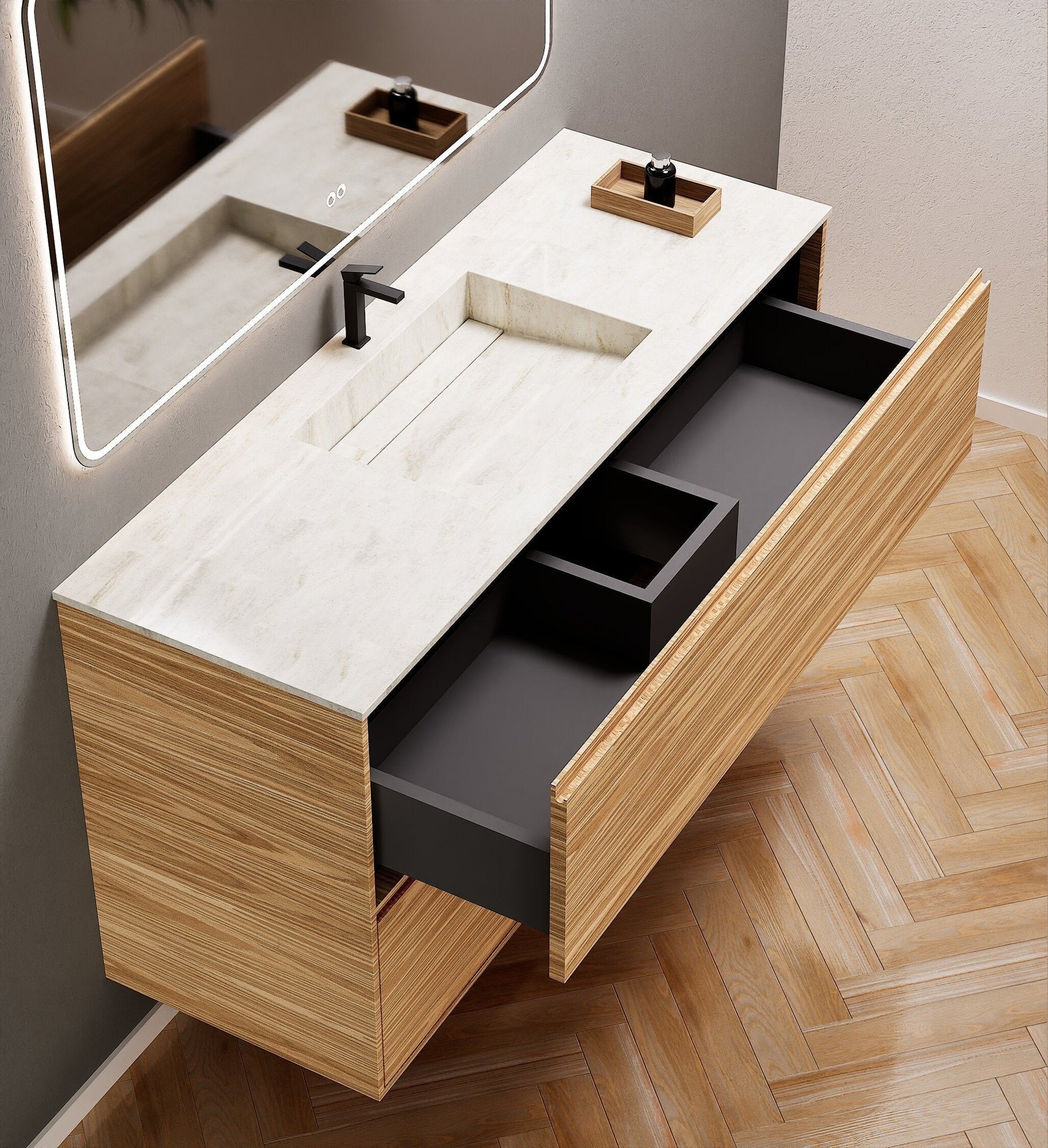 Aurora Frame – Corian® Basin with 2 Stacked Drawers - ROVALUX