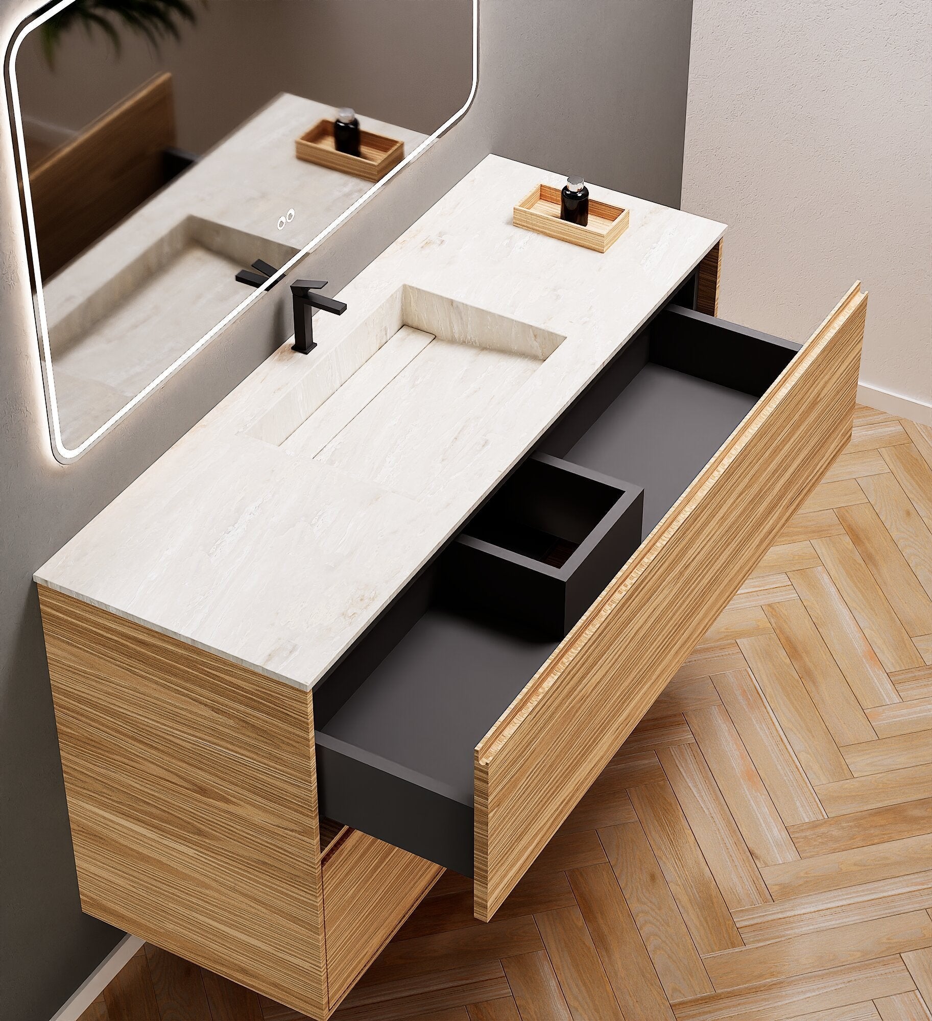Aurora Frame – Corian® Basin with 2 Stacked Drawers - ROVALUX