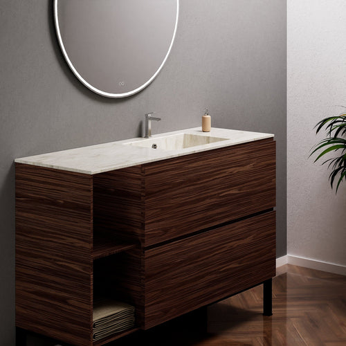 Aurora – Corian® Basin Unit with 2 Drawers, 2 Side Shelves, and Feet-Standing Vanity - ROVALUX