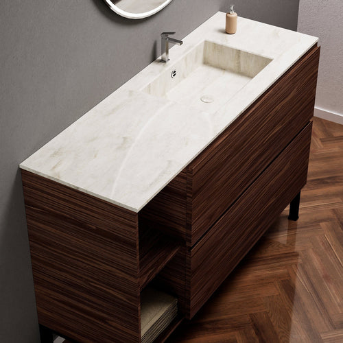 Aurora – Corian® Basin Unit with 2 Drawers, 2 Side Shelves, and Feet-Standing Vanity - ROVALUX