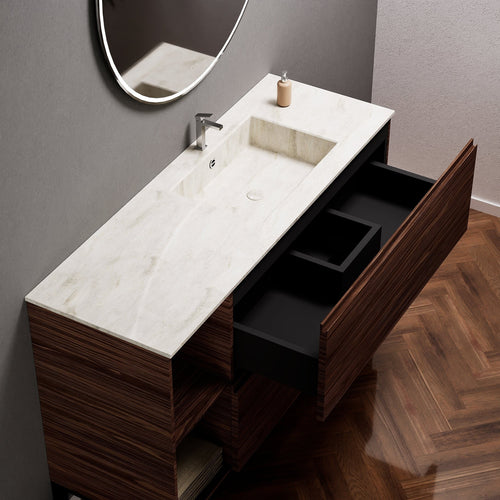 Aurora – Corian® Basin Unit with 2 Drawers, 2 Side Shelves, and Feet-Standing Vanity - ROVALUX