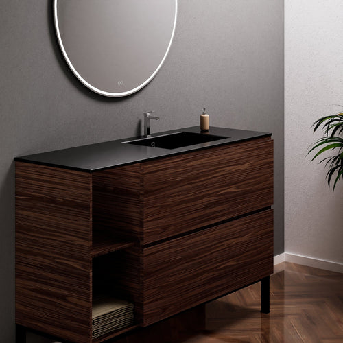 Aurora – Corian® Basin Unit with 2 Drawers, 2 Side Shelves, and Feet-Standing Vanity - ROVALUX