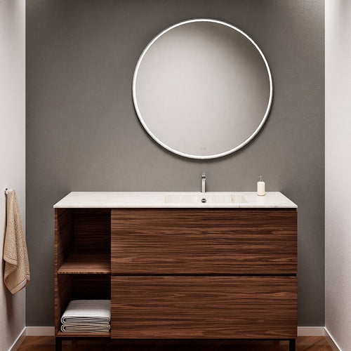 Aurora – Corian® Basin Unit with 2 Drawers, 2 Side Shelves, and Feet-Standing Vanity - ROVALUX