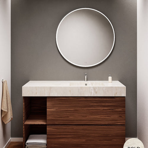 Aurora – Corian® Basin Unit with 2 Drawers, 2 Side Shelves, and Feet-Standing Vanity - ROVALUX