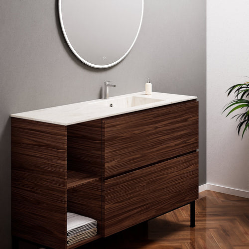 Aurora – Corian® Basin Unit with 2 Drawers, 2 Side Shelves, and Feet-Standing Vanity - ROVALUX