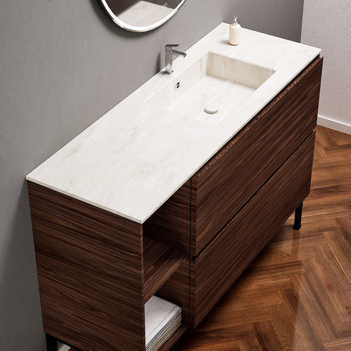Aurora – Corian® Basin Unit with 2 Drawers, 2 Side Shelves, and Feet-Standing Vanity - ROVALUX
