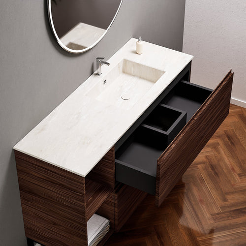 Aurora – Corian® Basin Unit with 2 Drawers, 2 Side Shelves, and Feet-Standing Vanity - ROVALUX