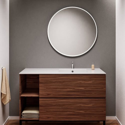Aurora – Corian® Basin Unit with 2 Drawers, 2 Side Shelves, and Feet-Standing Vanity - ROVALUX