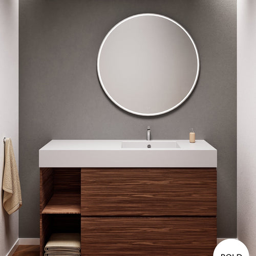 Aurora – Corian® Basin Unit with 2 Drawers, 2 Side Shelves, and Feet-Standing Vanity - ROVALUX