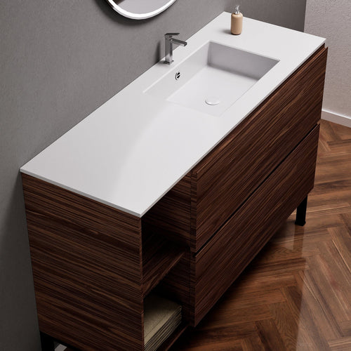 Aurora – Corian® Basin Unit with 2 Drawers, 2 Side Shelves, and Feet-Standing Vanity - ROVALUX