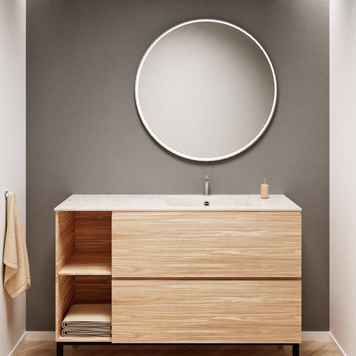 Aurora – Corian® Basin Unit with 2 Drawers, 2 Side Shelves, and Feet-Standing Vanity - ROVALUX