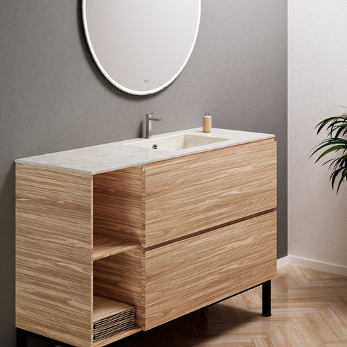 Aurora – Corian® Basin Unit with 2 Drawers, 2 Side Shelves, and Feet-Standing Vanity - ROVALUX
