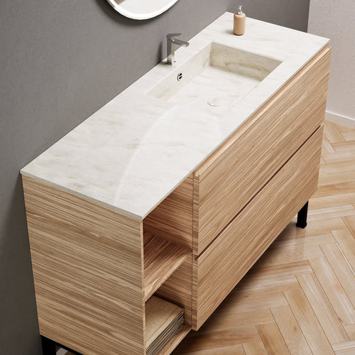 Aurora – Corian® Basin Unit with 2 Drawers, 2 Side Shelves, and Feet-Standing Vanity - ROVALUX