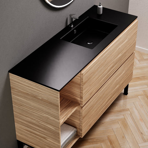 Aurora – Corian® Basin Unit with 2 Drawers, 2 Side Shelves, and Feet-Standing Vanity - ROVALUX