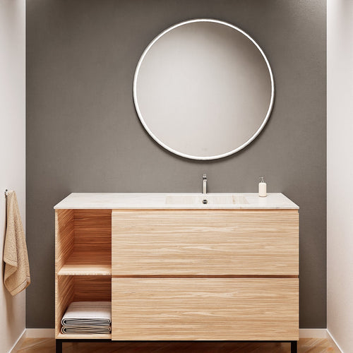 Aurora – Corian® Basin Unit with 2 Drawers, 2 Side Shelves, and Feet-Standing Vanity - ROVALUX