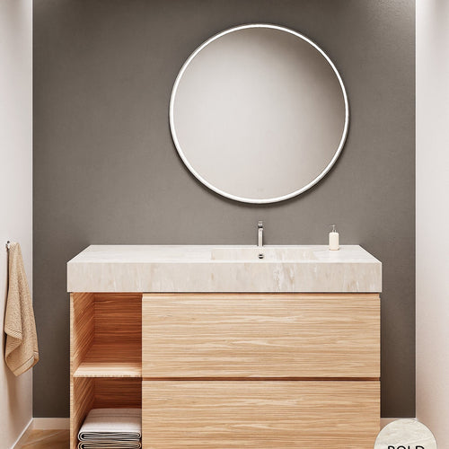 Aurora – Corian® Basin Unit with 2 Drawers, 2 Side Shelves, and Feet-Standing Vanity - ROVALUX