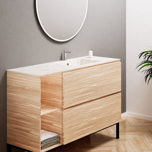 Aurora – Corian® Basin Unit with 2 Drawers, 2 Side Shelves, and Feet-Standing Vanity - ROVALUX
