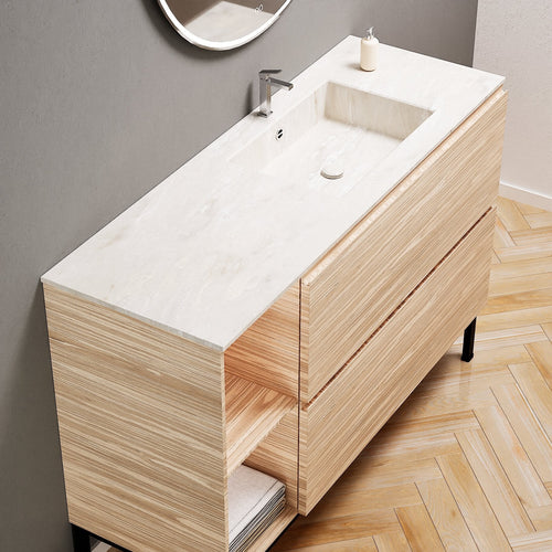 Aurora – Corian® Basin Unit with 2 Drawers, 2 Side Shelves, and Feet-Standing Vanity - ROVALUX