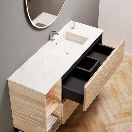 Aurora – Corian® Basin Unit with 2 Drawers, 2 Side Shelves, and Feet-Standing Vanity - ROVALUX