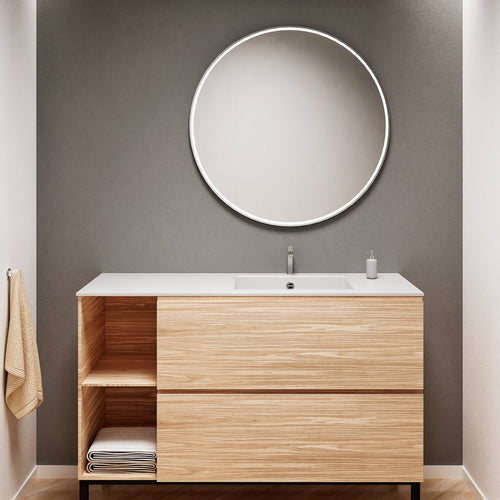 Aurora – Corian® Basin Unit with 2 Drawers, 2 Side Shelves, and Feet-Standing Vanity - ROVALUX