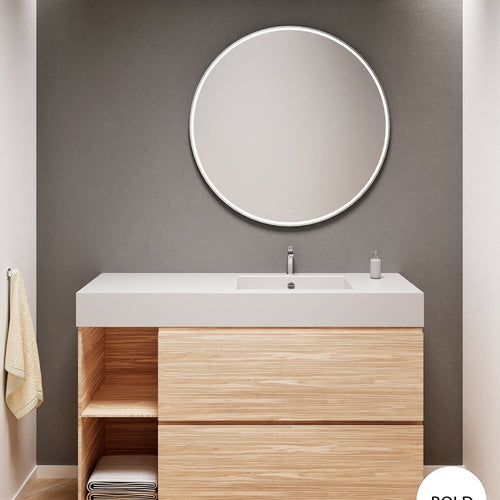 Aurora – Corian® Basin Unit with 2 Drawers, 2 Side Shelves, and Feet-Standing Vanity - ROVALUX