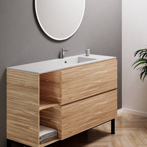 Aurora – Corian® Basin Unit with 2 Drawers, 2 Side Shelves, and Feet-Standing Vanity - ROVALUX