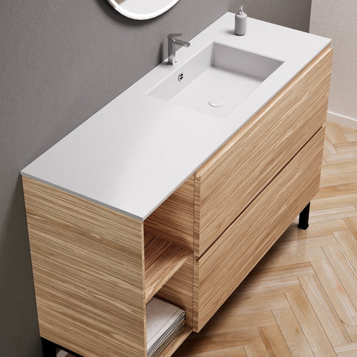 Aurora – Corian® Basin Unit with 2 Drawers, 2 Side Shelves, and Feet-Standing Vanity - ROVALUX