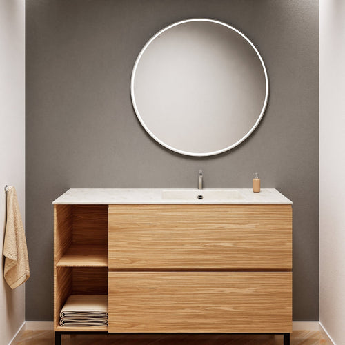 Aurora – Corian® Basin Unit with 2 Drawers, 2 Side Shelves, and Feet-Standing Vanity - ROVALUX