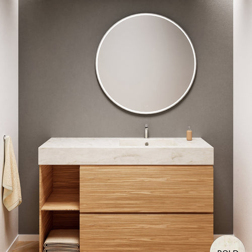 Aurora – Corian® Basin Unit with 2 Drawers, 2 Side Shelves, and Feet-Standing Vanity - ROVALUX