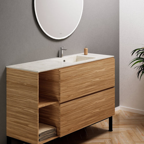 Aurora – Corian® Basin Unit with 2 Drawers, 2 Side Shelves, and Feet-Standing Vanity - ROVALUX