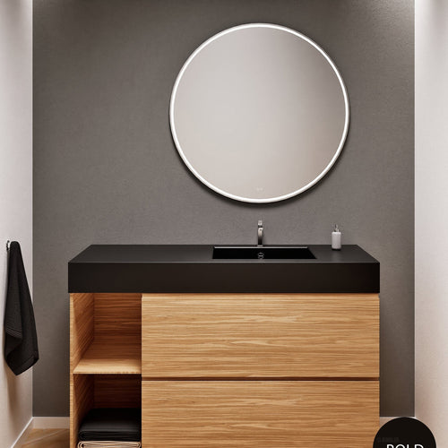 Aurora – Corian® Basin Unit with 2 Drawers, 2 Side Shelves, and Feet-Standing Vanity - ROVALUX