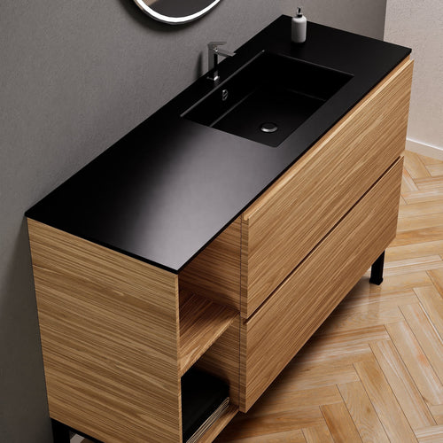 Aurora – Corian® Basin Unit with 2 Drawers, 2 Side Shelves, and Feet-Standing Vanity - ROVALUX