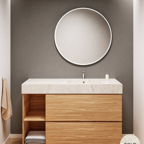 Aurora – Corian® Basin Unit with 2 Drawers, 2 Side Shelves, and Feet-Standing Vanity - ROVALUX
