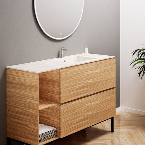 Aurora – Corian® Basin Unit with 2 Drawers, 2 Side Shelves, and Feet-Standing Vanity - ROVALUX