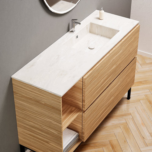 Aurora – Corian® Basin Unit with 2 Drawers, 2 Side Shelves, and Feet-Standing Vanity - ROVALUX