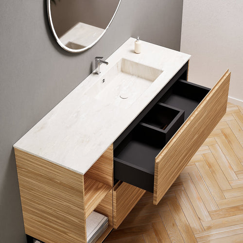 Aurora – Corian® Basin Unit with 2 Drawers, 2 Side Shelves, and Feet-Standing Vanity - ROVALUX