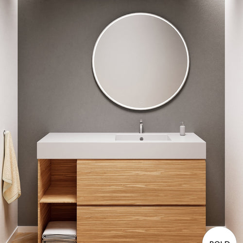 Aurora – Corian® Basin Unit with 2 Drawers, 2 Side Shelves, and Feet-Standing Vanity - ROVALUX