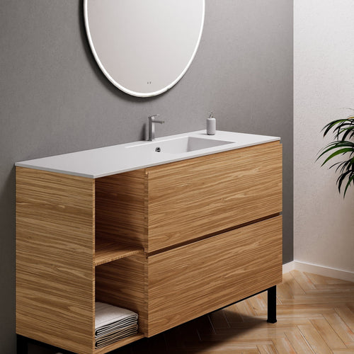 Aurora – Corian® Basin Unit with 2 Drawers, 2 Side Shelves, and Feet-Standing Vanity - ROVALUX