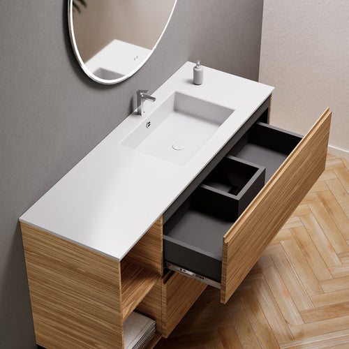 Aurora – Corian® Basin Unit with 2 Drawers, 2 Side Shelves, and Feet-Standing Vanity - ROVALUX
