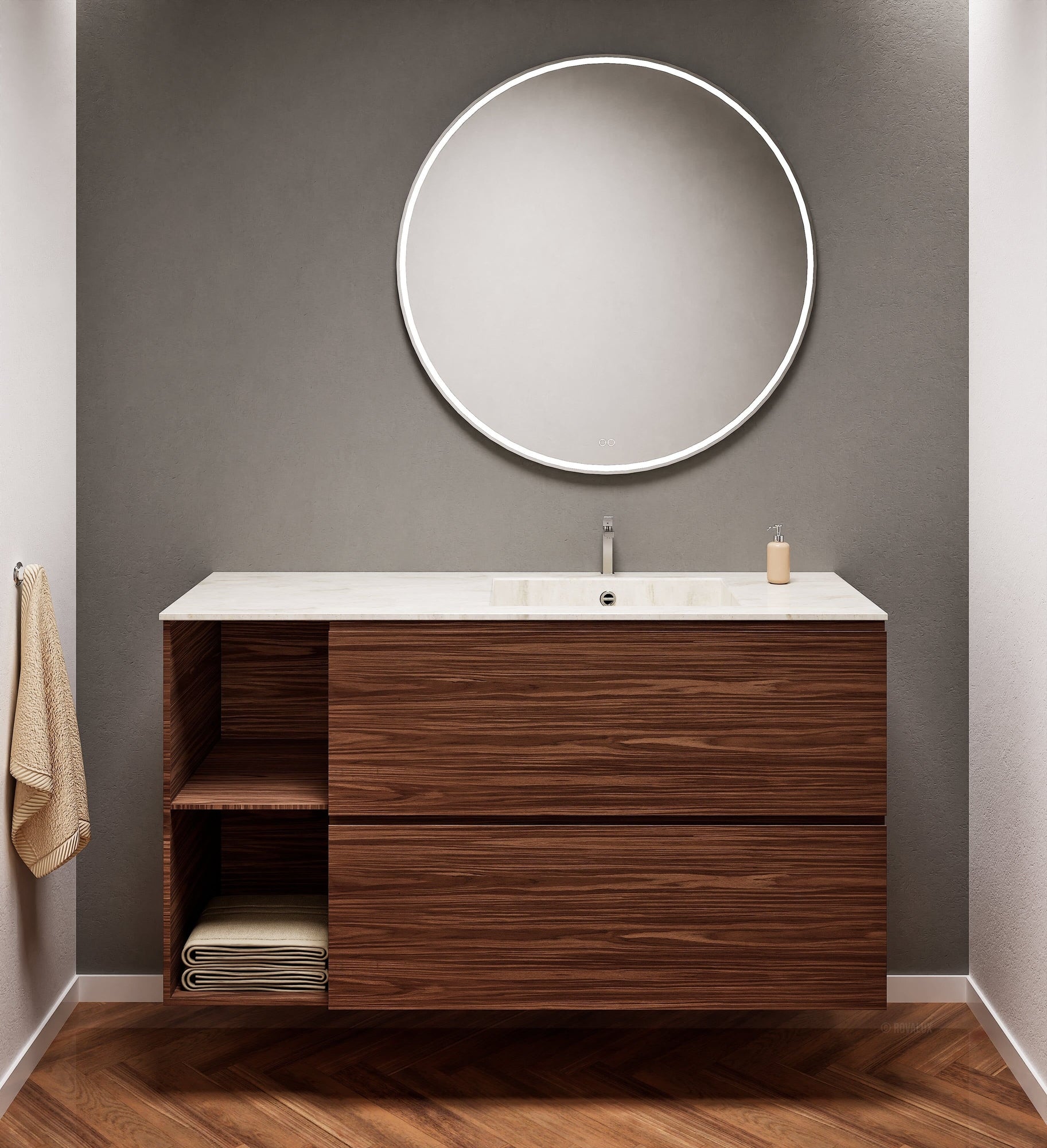 Aurora – Corian® Basin Unit with 2 Drawers and 2 Side Shelves - ROVALUX