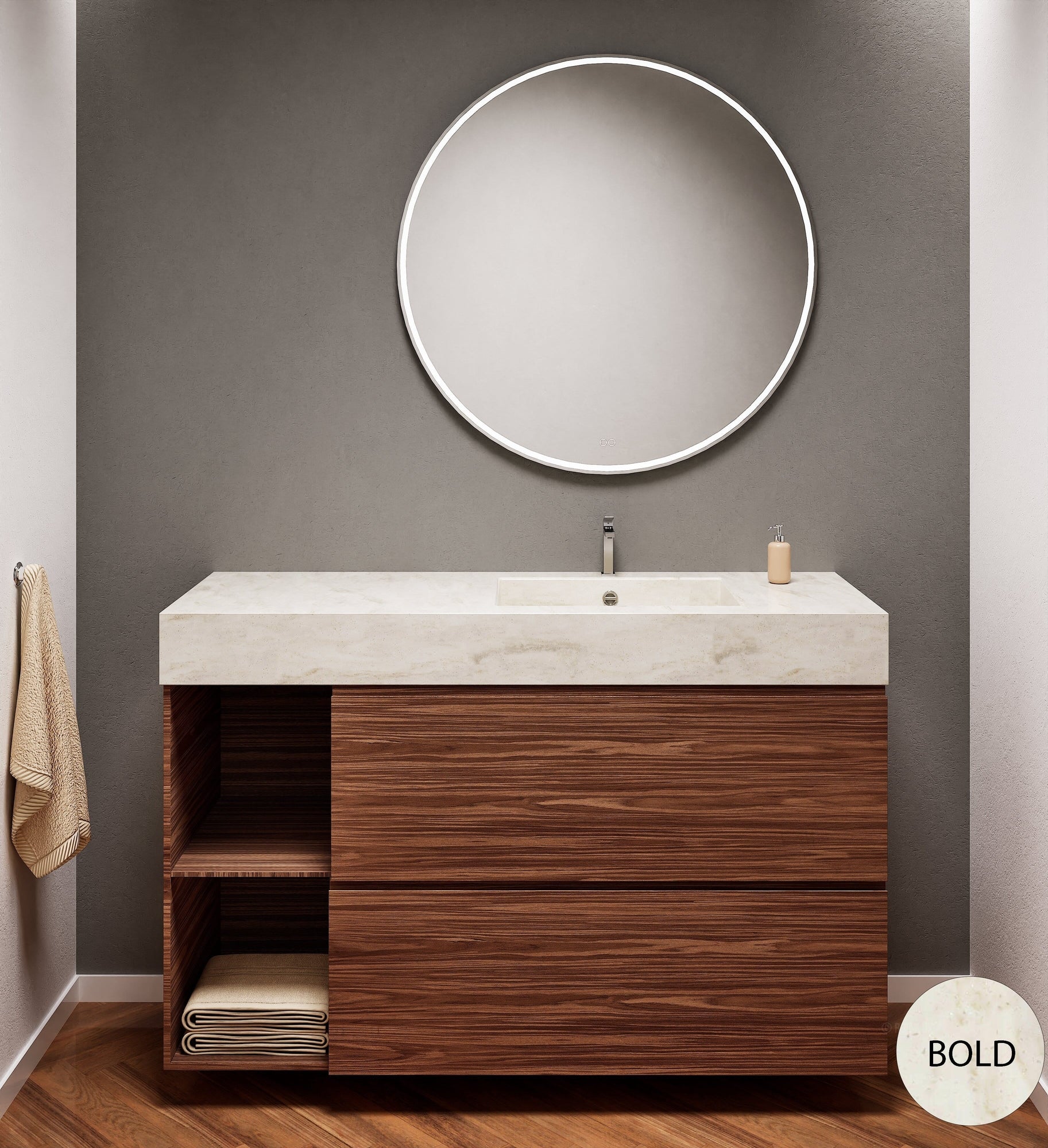 Aurora – Corian® Basin Unit with 2 Drawers and 2 Side Shelves - ROVALUX