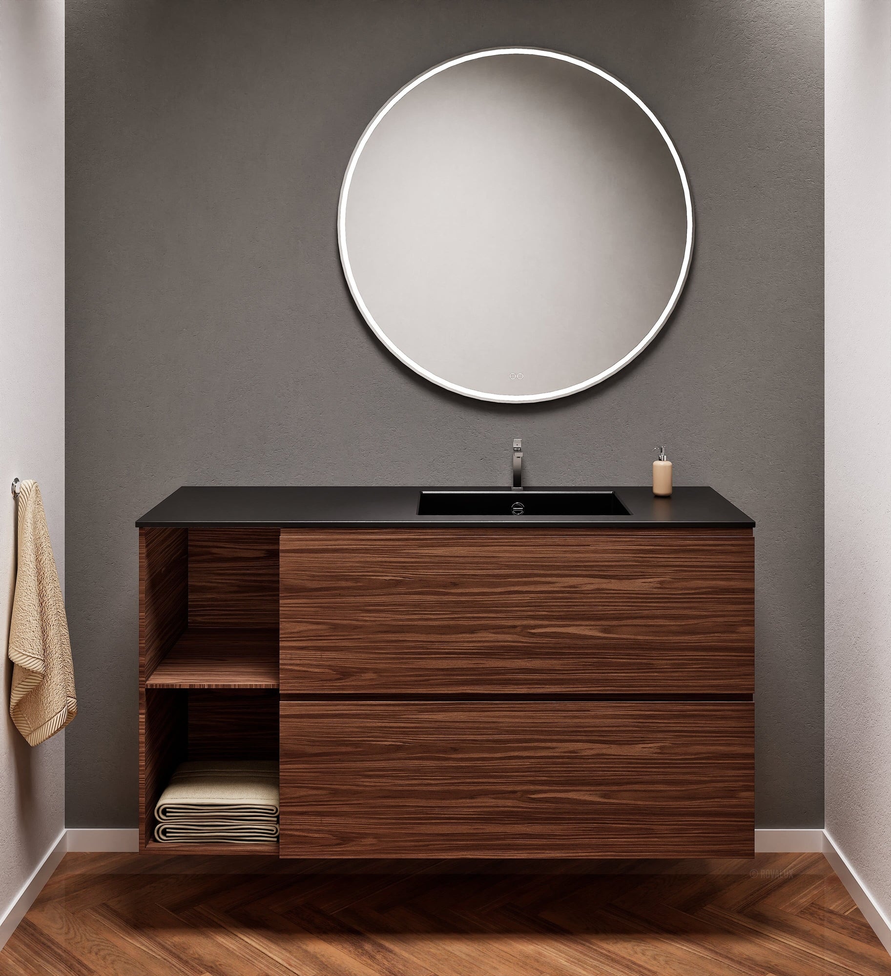 Aurora – Corian® Basin Unit with 2 Drawers and 2 Side Shelves - ROVALUX