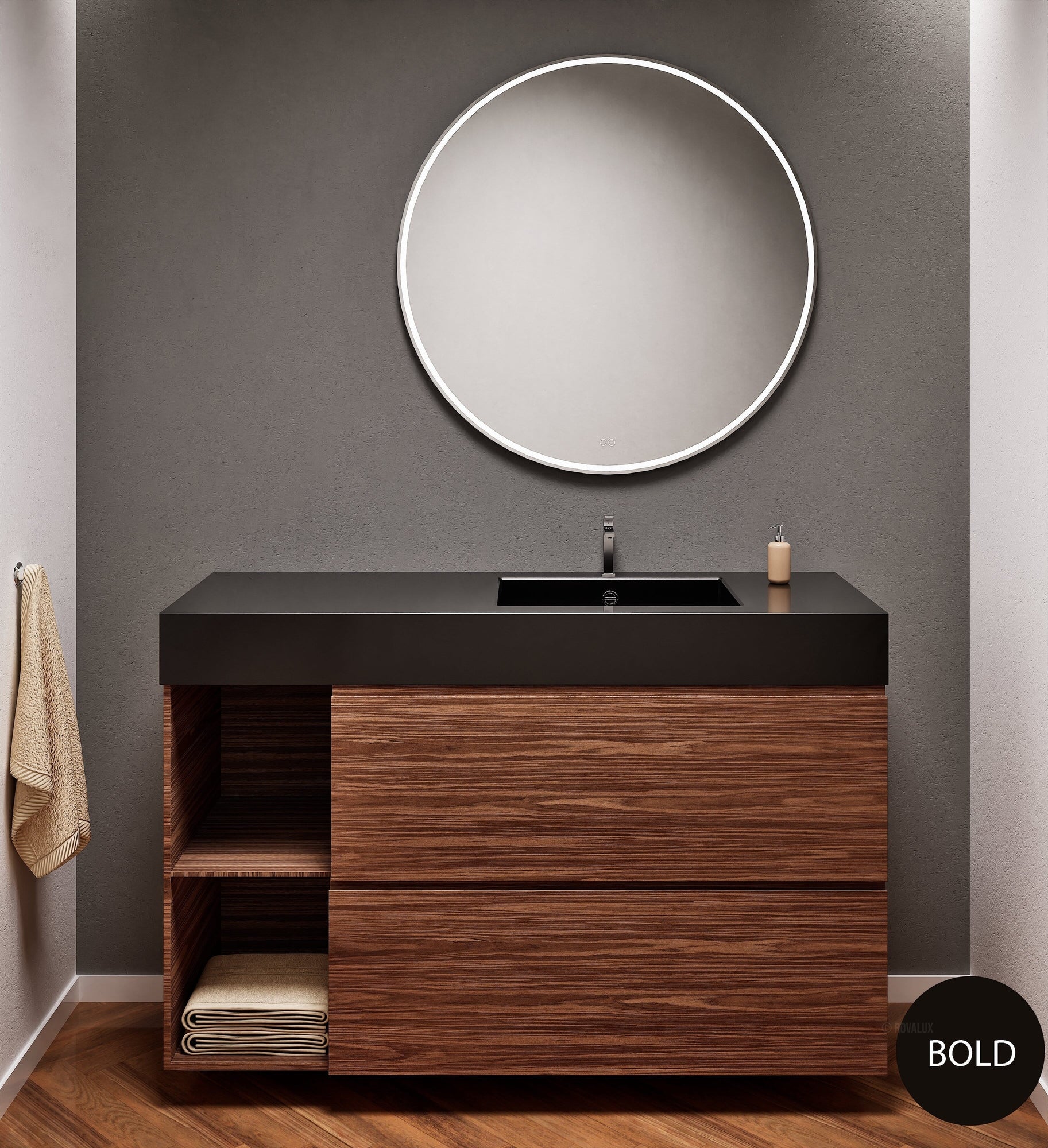 Aurora – Corian® Basin Unit with 2 Drawers and 2 Side Shelves - ROVALUX