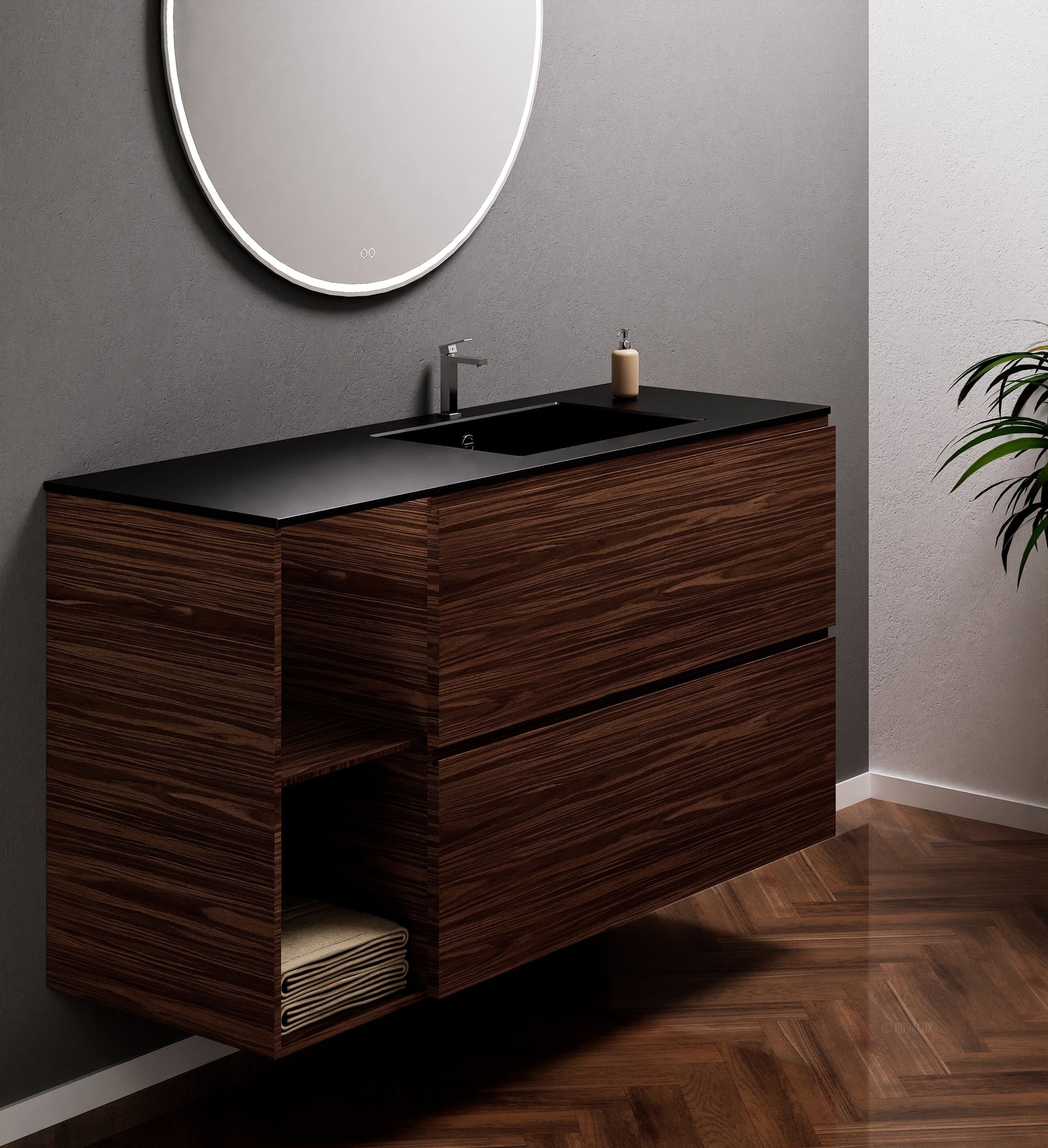 Aurora – Corian® Basin Unit with 2 Drawers and 2 Side Shelves - ROVALUX